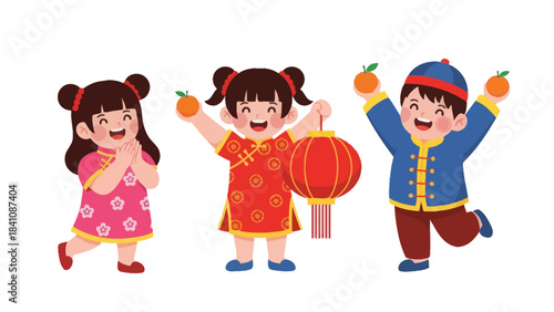 Joyful children celebrating cultural festival with traditional attire and