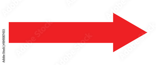 Red directional arrow pointing to the right isolated on white background. Vector red long arrow icon. Thin long arrow vector icon. A solid long arrow