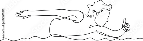 Minimalist line of a person swimming with thumbs up