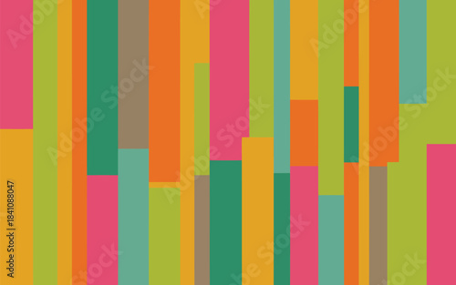An eye catching pattern features an array of colorful vertical rectangles creating a lively and bright design