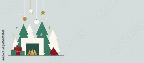 Minimalist Christmas Trees with Cozy Fireplace