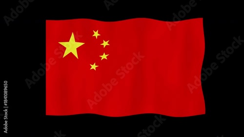 Waving Flag of China on Black Background — Realistic Red National Banner with Five Yellow Stars for Cultural, Political, Diplomatic, and Educational Uses