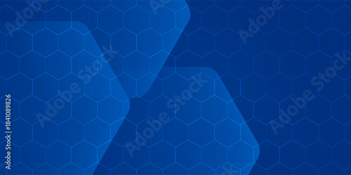 Modern abstract blue background with glowing geometric lines. Blue gradient hexagon shape design. Futuristic technology concept.
