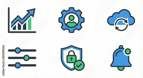 Dashboard UI Icon Set Vector SaaS Web Interface Admin Panel Analytics Settings User Cloud Security App Navigation Menu Graph Chart Data Statistics Internet Software System Technology Computer Screen