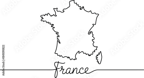 Outline map of France with handwritten text country
