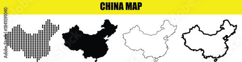 Collection of various china map silhouettes and illustrations on