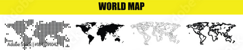 Collection of world map illustrations in various styles and designs on
