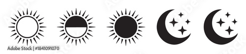 Sun and moon icons vector set. weather symbols collection for application programming interface and website design