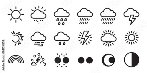 Weather icon set. sun rain cloud moon lightning rainbow vector symbols collection for web and mobile design