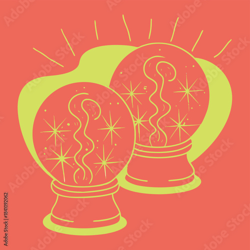 Two light bulbs illuminating in mysterious background, generating ideas, inspiration and photons.