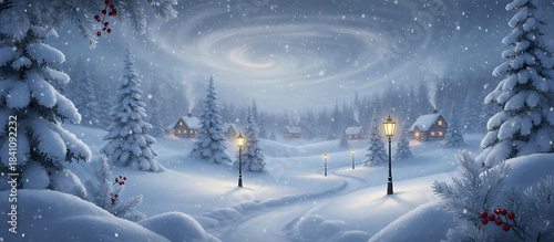 Mystical Winter Night with Snow Covered Trees