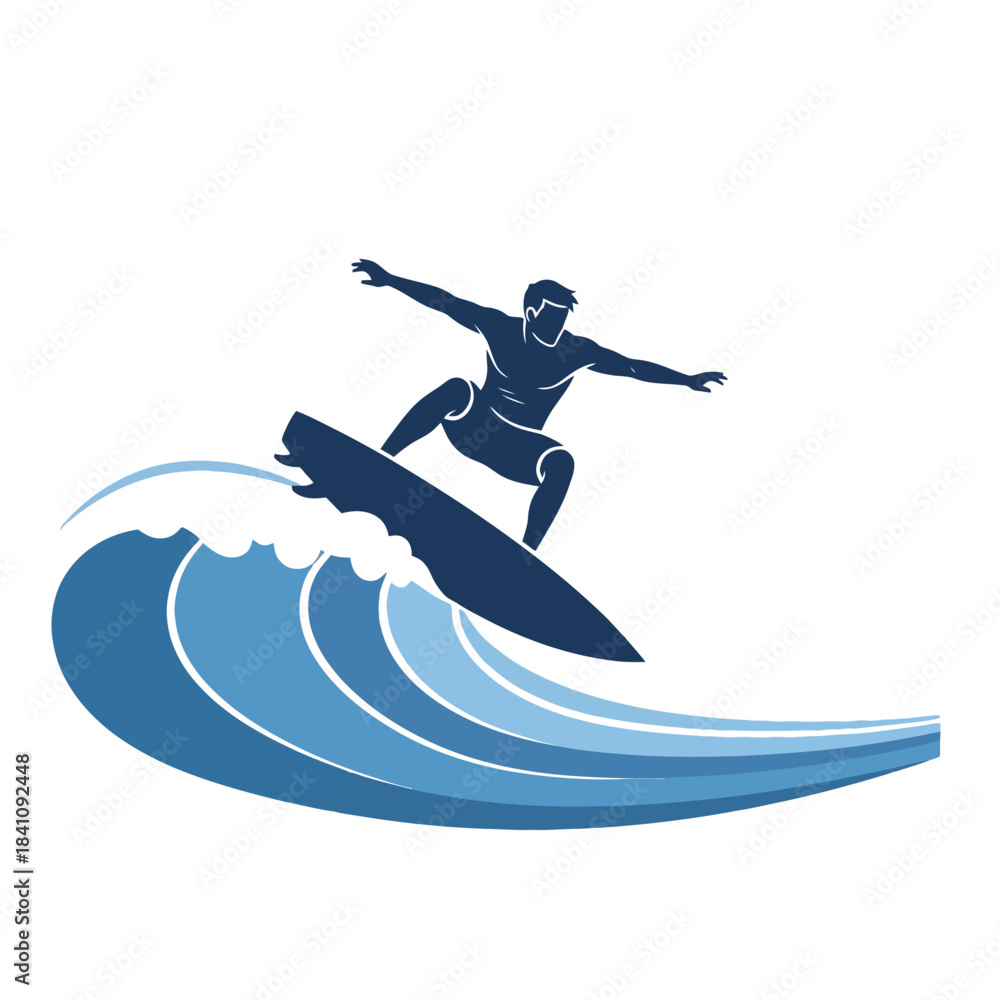 Fototapeta premium Minimalist Vector Man Surfing Waves