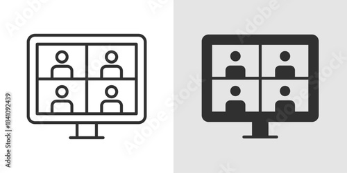 Virtual Classroom Icon showing a computer or tablet with a teacher or students, representing online education, e-learning, and remote teaching environments.