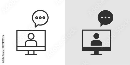 Virtual Training Icon showing a computer or VR headset with a person or presentation, representing online learning, immersive education, and digital skill development.