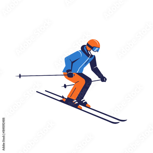 Minimalist Vector Man Skiing Downhill