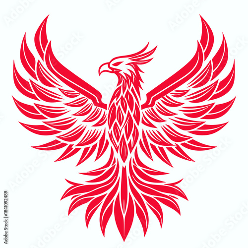 Tribal black vector design of a flying eagle with decorative wings and a fiery phoenix heart symbol illustration