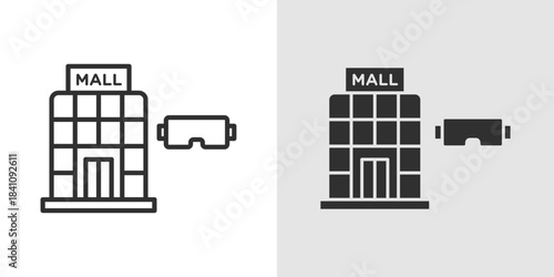 VR Shopping Mall Icon showing a VR headset with shopping bags or a storefront, representing immersive virtual shopping and digital retail experiences.