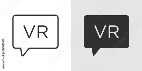 VR Chat Icon showing a virtual reality headset combined with chat bubbles, representing real-time communication, social interaction, and conversations in virtual environments.