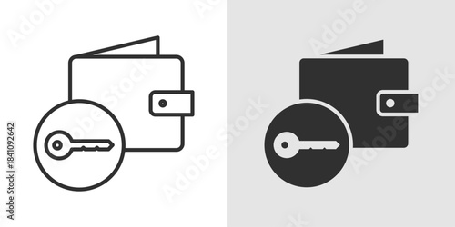 Wallet Key Icon showing a simple wallet combined with a key symbol, representing secure access, wallet protection, and financial security.