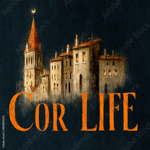 Cor Life Night Village Illustration. 