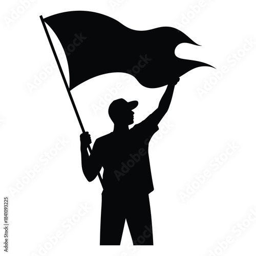 Person Holding Flag Silhouette Symbol of Peaceful Protester Silhouette with Waving Flag - Activist and Supporter Demonstration Vector Art