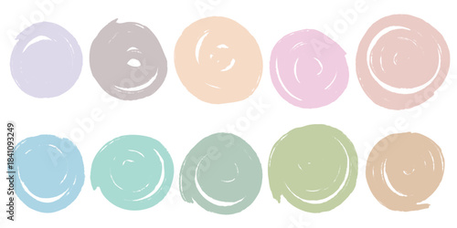 Delicate pastel paint stains set. Soft, light, muted color swatches. Rounded brush strokes, color highlighters. Vector graphics