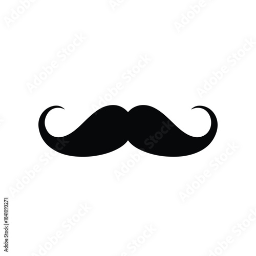 A simple black silhouette of a handlebar mustache on a plain white background with a minimalist design.