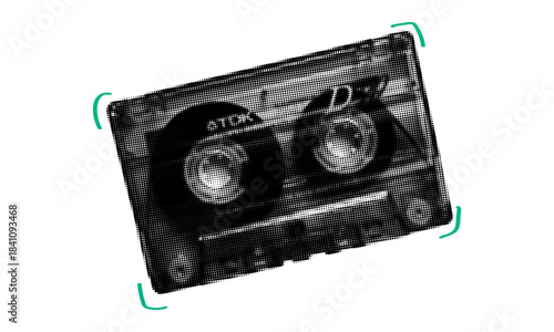 90s retro cassette tape halftone. Vintage grunge style with dotted texture