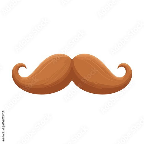 A brown mustache silhouette with curled ends against a white background, showcasing a classic handlebar style.
