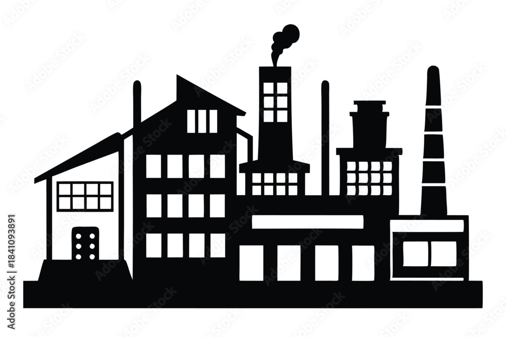 Fototapeta premium factory silhouette line art vector illustration with a white background