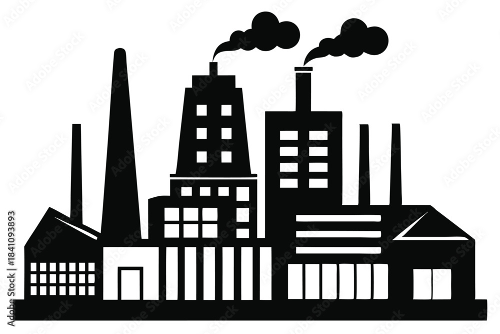 Obraz premium factory silhouette line art vector illustration with a white background