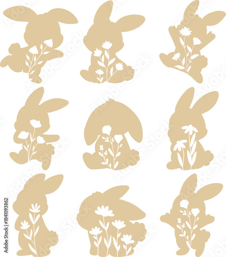 Floral Easter Bunny SVG, Cute Adorable Playful Rabbit, Laser Cut Files Glowforge Silhouette Cricut, Wildflower Farmhouse Spring Decor 3D