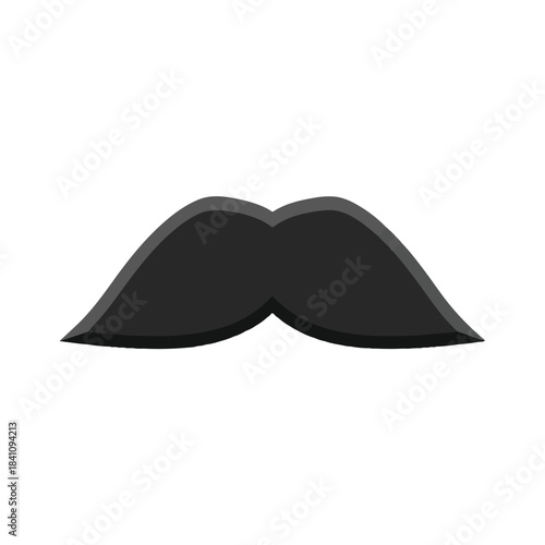 A minimalist black mustache silhouette with a subtle grey shadow effect against a clean white background.