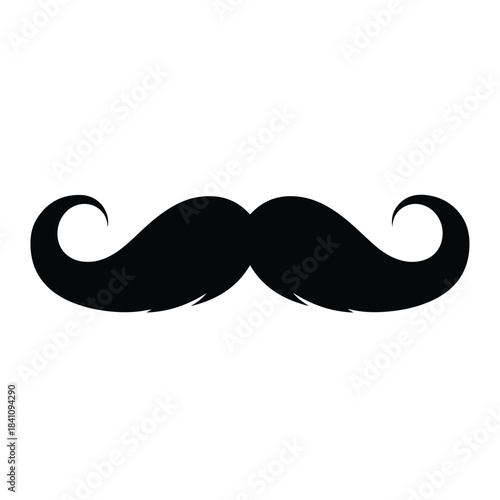 A black silhouette of a handlebar mustache on a plain white background with a minimalist design.