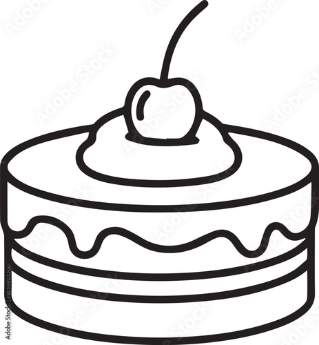 Cherry on Top: A classic, minimalist illustration of a delectable cake, crowned with a ripe cherry, offers a taste of simple indulgence and sweet elegance.