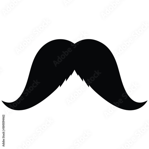 A black silhouette of a handlebar mustache against a clean white background with a minimalist composition.