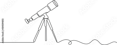 Telescope on Tripod with Wavy Line black and white
