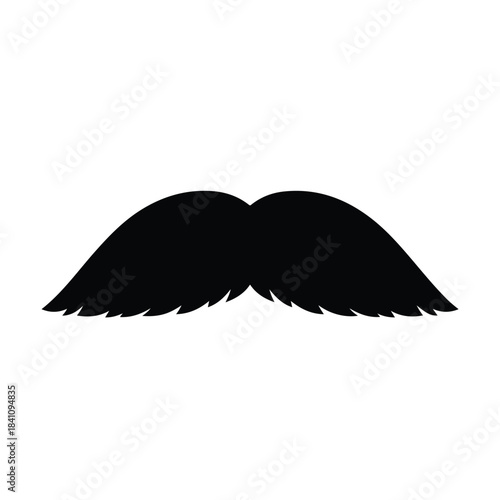 A minimalist black silhouette of a mustache against a clean white background with a simple graphic design style.