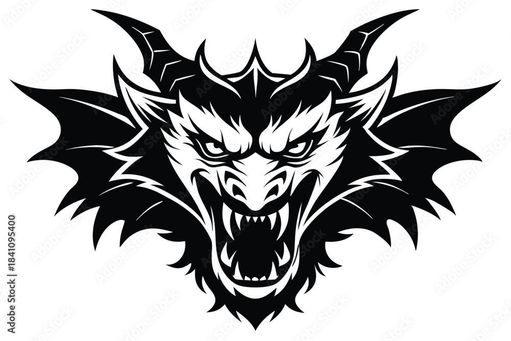 Obraz premium dragon head silhouette line art vector illustration with a white background