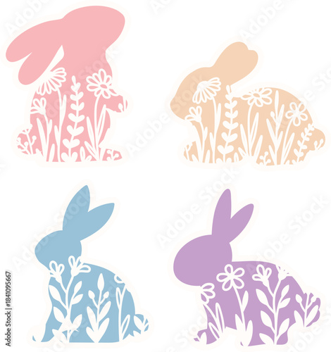 Layered Floral Bunny SVG, Wildflower Easter Rabbit, Laser Cut Files Glowforge Silhouette Cricut, Tiered Tray Spring Decor 3D, Farm Animal