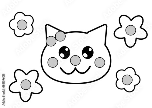 にっこり猫と花の20mm丸シール貼り台紙