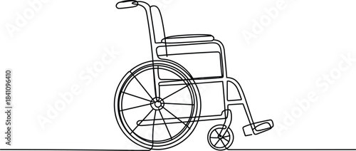 Wheelchair outline with large rear wheels and small front casters