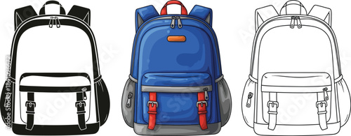 Burger vector set with colored black and outline fast food illustration