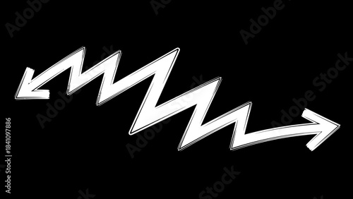 White jagged doublelined arrow on a black background pointing right