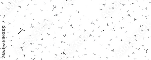 Abstract grunge seamless pattern with chicken footprints. Bw bg with bird feet steps trace. Rooster paw irregular vector ornament