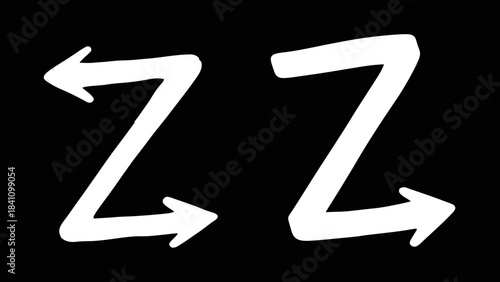Two white stylized arrowtipped Z shapes on a black background