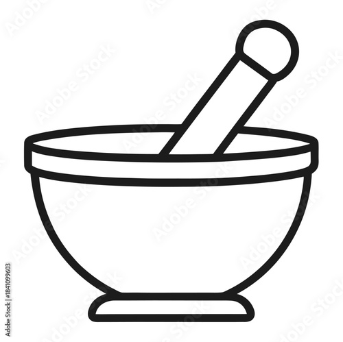 Simple black and white icon of a mortar and pestle