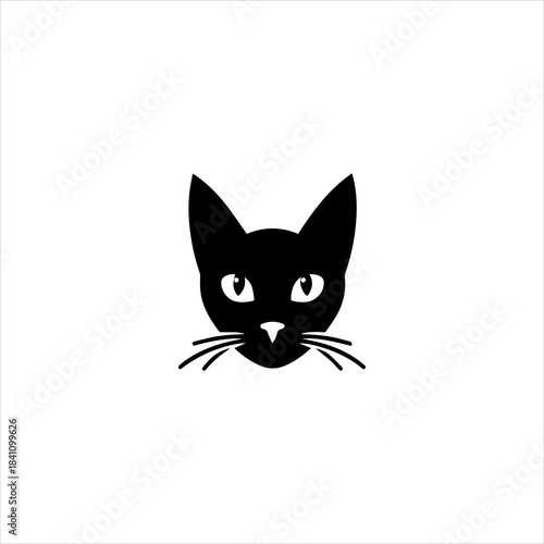 Cat head silhouette displayed as a simple black vector emblem design. Animal icon concept