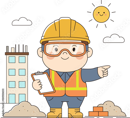 Construction site illustration, cute site supervisor