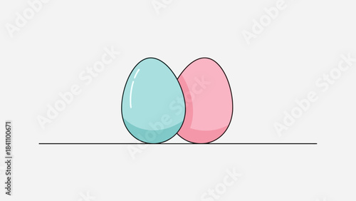 Two Easter Eggs, One Blue and One Pink, Standing Together on a